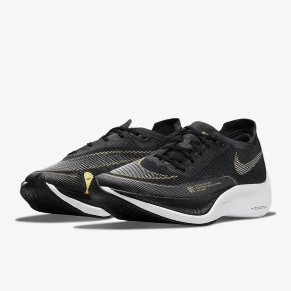 Nike ZoomX Vaporfly Next% Women Shoes Black White Metallic Gold Sz 8 CU4123 001 - Picture 3 of 8